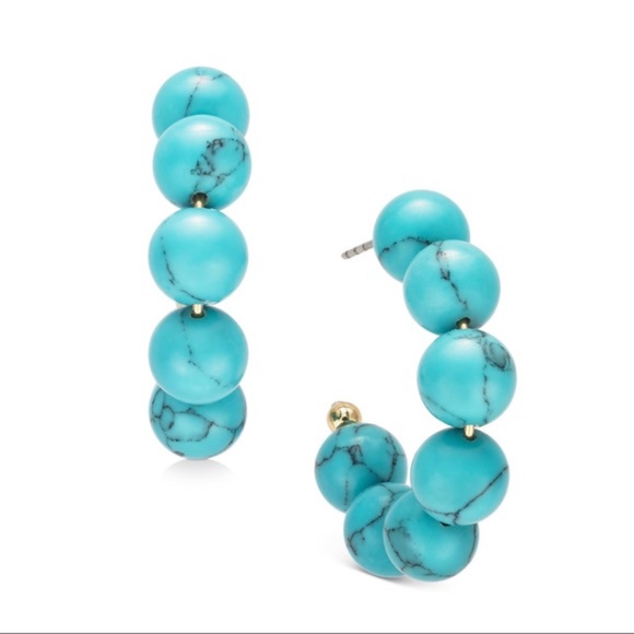 ALFANI Gold-tone Small Stone Bead C-hoop Earrings, 1" In Turquoise, NEW💙 - Picture 2 of 3